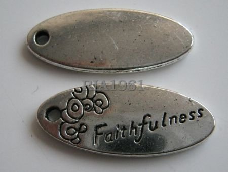 bedeltje/charm NIEUW: faithfullness ovaal - 26x10 mm - 1