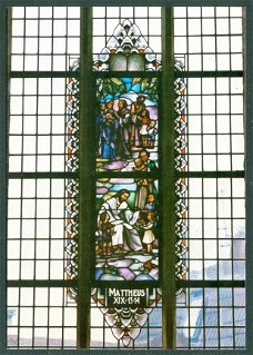 NH ALKMAAR Kapelkerk, glasschildering Mattheus XIX-13-14