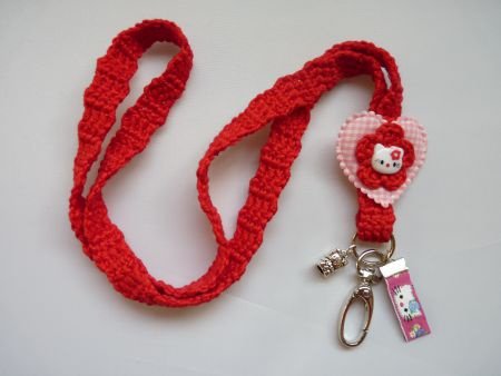 ** Gehaakt keycord Hello Kitty (rood) - 0