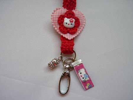 ** Gehaakt keycord Hello Kitty (rood) - 1