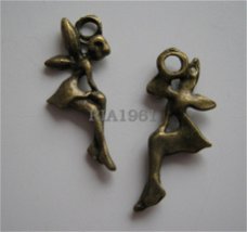 bedeltje/charm sprookjes :elfje mini brons - 19x8 mm:10 voor 0,75