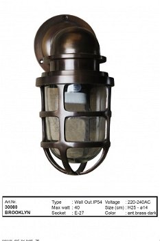 Stallamp Kooilamp Brooklyn muurlamp wandlamp antiek donker koper - 1