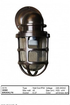 Stallamp Kooilamp Brooklyn muurlamp wandlamp antiek donker koper