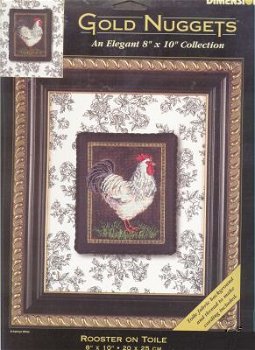 Rooster on Toile Gold Nuggets Dimensions 35074 - 1