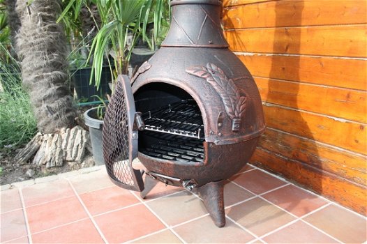 Gietijzeren vuurkorf/tuinhaard antiek grijs incl. BBQ - 3