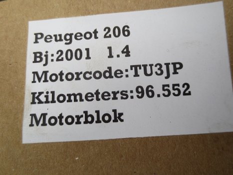 Peugeot 206 1.4 Automaat 2001 Motorblok Motorcode TU3JP - 3