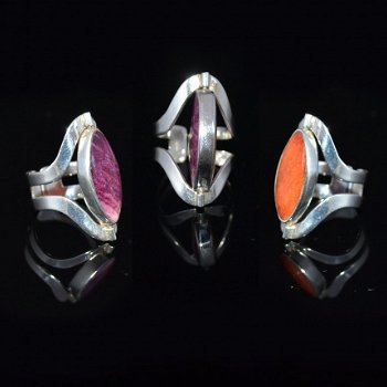 Verstelbare zilveren ringen met halfedelstenen - 5