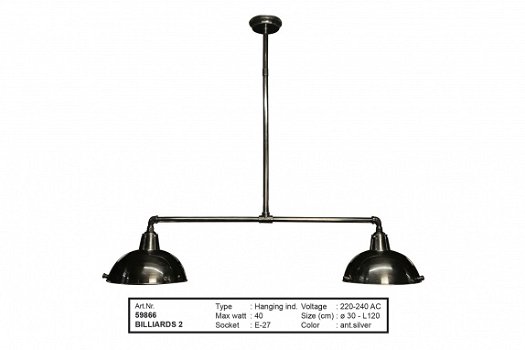 Billiards 2 hanglamp antiek zwart - 1