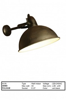 Fulham muurlamp wandlamp antiek zwart - 0