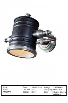 Fresno muurlamp wandlamp vintage steel antiek zwart spot plafondlamp - 1