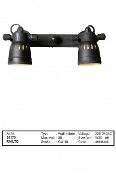 Rialto muurspot dubbel antiek zwart spotje spot plafondspot - 1