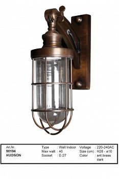 Hudson muurlamp antiek donker koper - 0