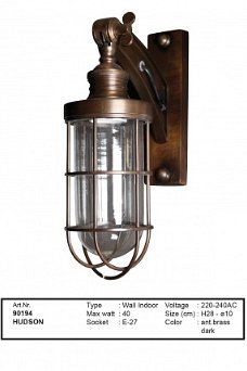 Hudson muurlamp antiek donker koper