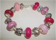 Pandora Style armband met edelsteenbedels in roze-fuchsia - 1 - Thumbnail