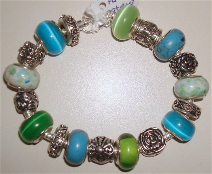 Pandora Style armband met turquoise natuursteenbedels - 4