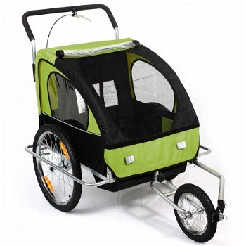 Fietskar jogger 2 in 1 groen-zwart - 1