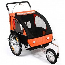 Fietskar jogger 2 in 1 oranje-zwart