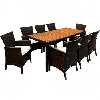 Loungeset 17-delig bruin-zwart met houten tafelblad incl. kussens - 1