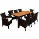Loungeset 17-delig bruin-zwart met houten tafelblad incl. kussens - 1 - Thumbnail