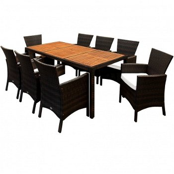 Loungeset 17-delig bruin-zwart met houten tafelblad incl. kussens - 2