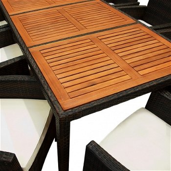 Loungeset 17-delig bruin-zwart met houten tafelblad incl. kussens - 3