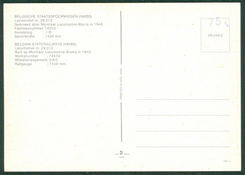 BELGIË Nationale Maatschappij der Belgische Spoorwegen (NMBS), stoomloc Nr 29 013 uit 1945 (2) - 2