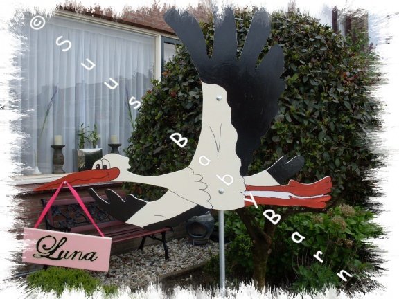 Geboortebord Ooievaar Frankie MET GRATIS oorbellen. Ook Ooievaarsnesten - nr. 1