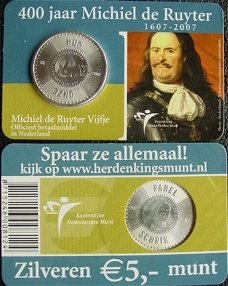 5 euro de Ruyter 2007 zilver in coincard