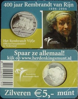 5 euro Rembrandt 2006 zilver in coincard - 1