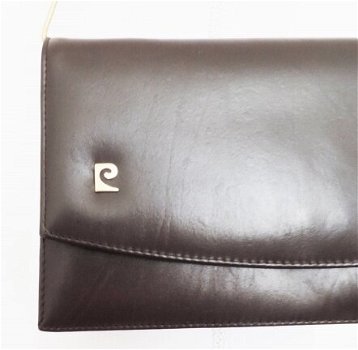 Pierre Cardin donkerbruin leer clutch tas / schoudertas - 4