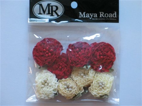 Maya Road ruffle blossems red / cream - 1