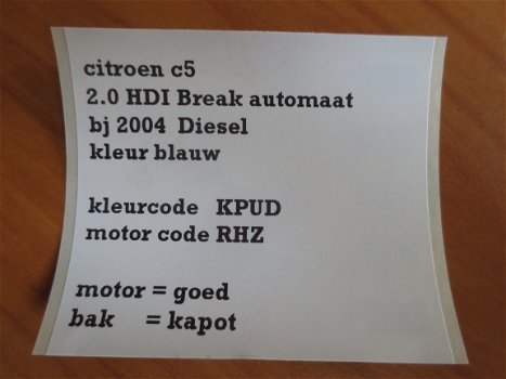 Citroen C5 Break 2.0 HDI 2004 Onderdelen en Plaatwerk - 7