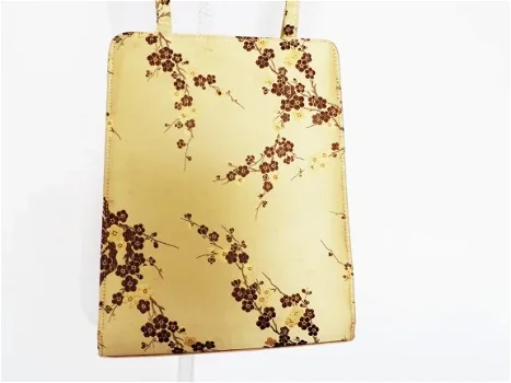 Chinees licht geel schoudertas van zijde met bloemenpatroon - 1