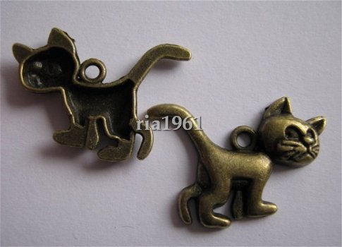 bedeltje/charm dieren : kat azrael brons - 28x22 mm - 1