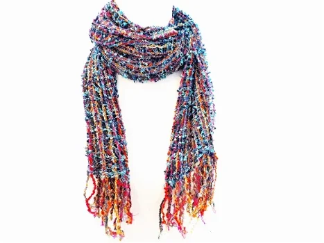 Meerkleurig lang Fair Trade sjaal met franje - 1