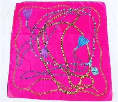 Chique jaren 80 vierkant sjaal m. roze kleurig patroon - 1