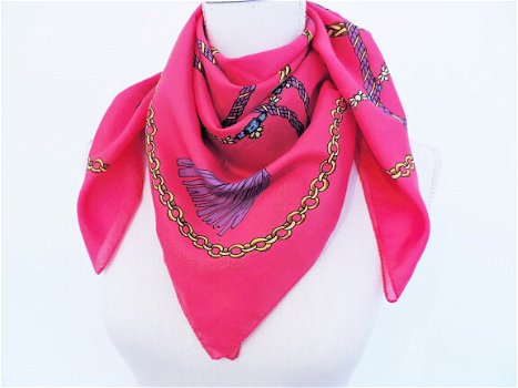Chique jaren 80 vierkant sjaal m. roze kleurig patroon - 2