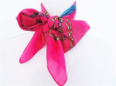Chique jaren 80 vierkant sjaal m. roze kleurig patroon - 3