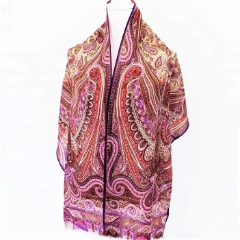 Grote sjaal v. wol met kleurig Paisley patroon, merk Duetz - 0