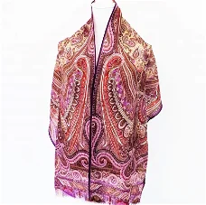 Grote sjaal v. wol met kleurig Paisley patroon, merk Duetz