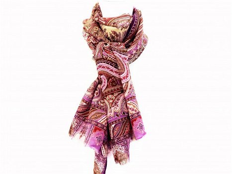 Grote sjaal v. wol met kleurig Paisley patroon, merk Duetz - 1