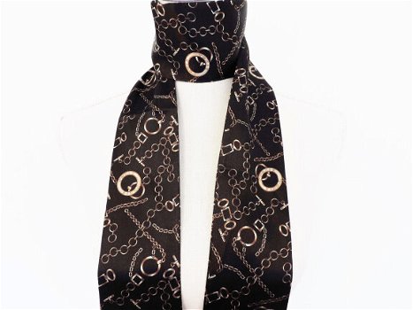 Lang donkerbruin sjaal met ketting patroon - 2