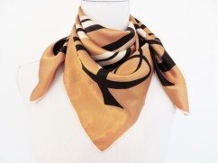 Sjaal, vierkant, zijde, jaren 50-60 , beige zwart patroon - 0