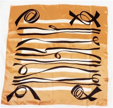 Sjaal, vierkant, zijde, jaren 50-60 , beige zwart patroon - 2