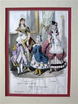 Prent 1869 Journal des Demoiselles handgekleurd Louis XV - 1