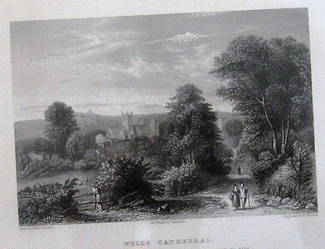 Prent Wells Cathedral 1835 Browne Kathedraal Architectuur - 1