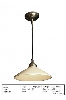 Denver hanglamp antiek zilver keramiek wit creme - 1