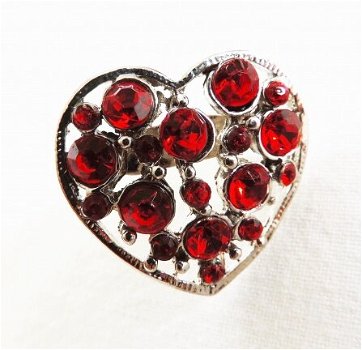 Zilverkleur bijoux broche in hart vorm, rood - 0