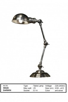 Darwin tafellamp antiek zilver