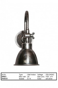 Pasco muurlamp antiek zilver